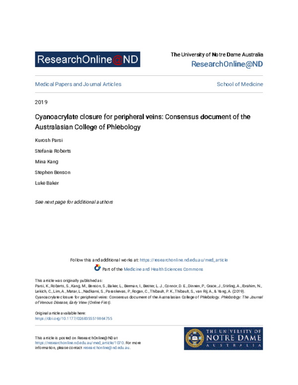 (PDF) Cyanoacrylate closure for peripheral veins Consensus document of