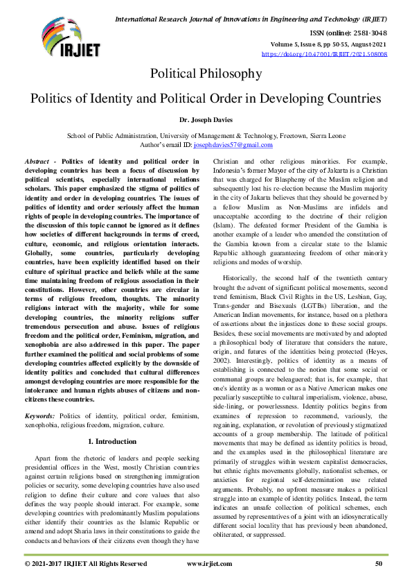 (PDF) Political Philosophy Politics of Identity and Political Order in ...