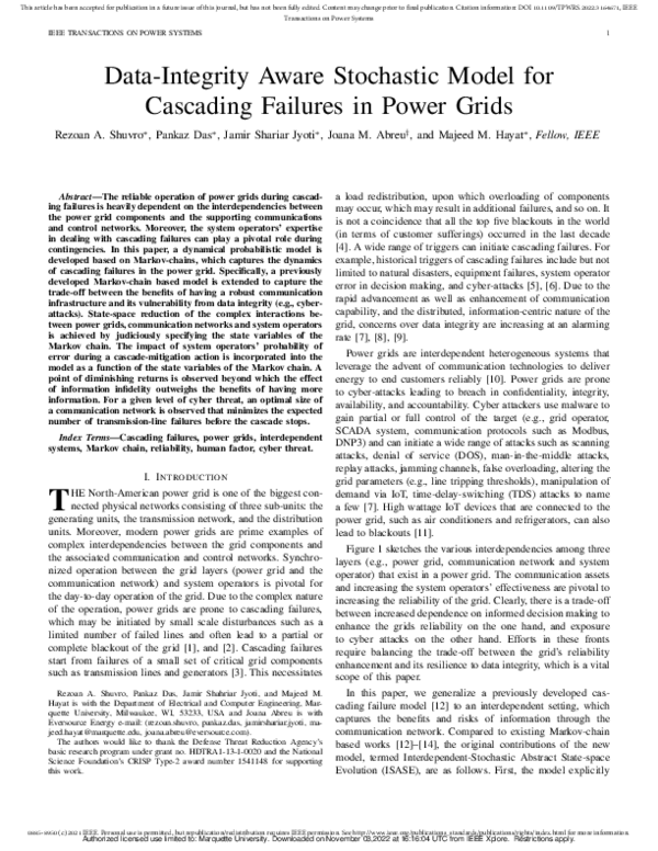 (PDF) Data-Integrity Aware Stochastic Model for Cascading Failures in ...