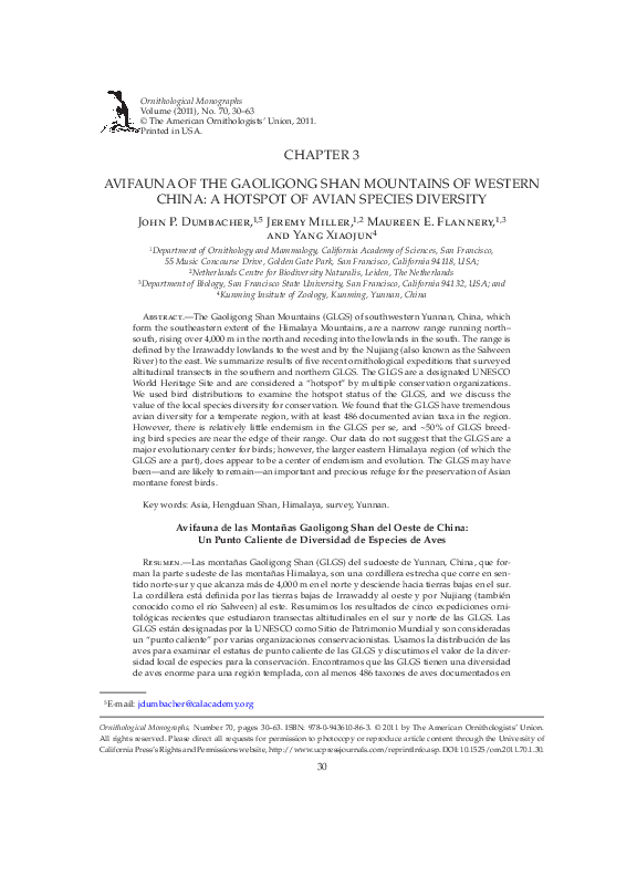 (PDF) Avifauna of the Gaoligong Shan Mountains of Western China: A ...