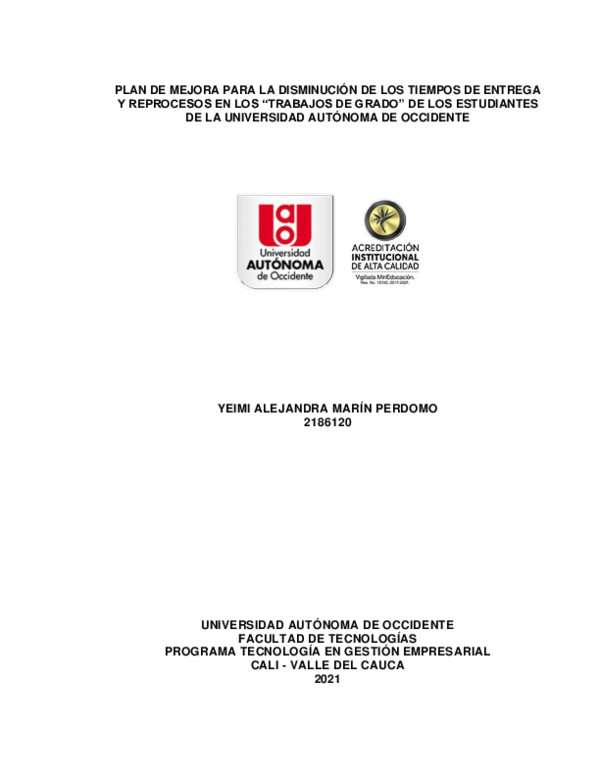 (PDF) PLAN DE MEJORA PARA LA DISMINUCIÓN DE LOS TIEMPOS DE ENTREGA Y ...
