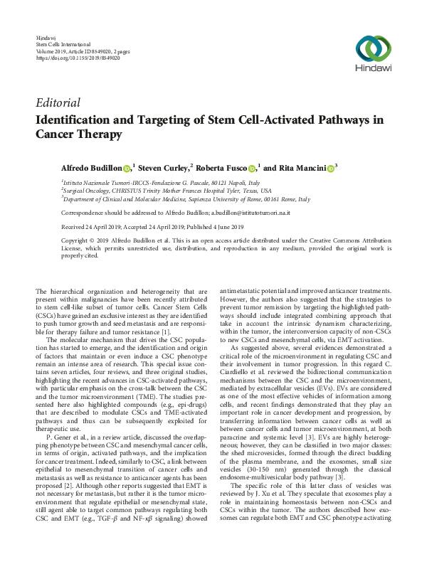 (PDF) Identification and Targeting of Stem Cell-Activated Pathways in ...