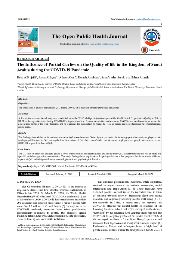 (PDF) The Influence of Partial Curfew on the Quality of life in the ...