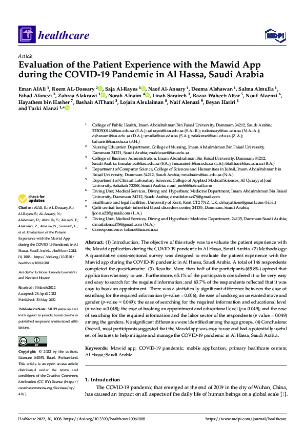 (PDF) Evaluation of the Patient Experience with the Mawid App during ...