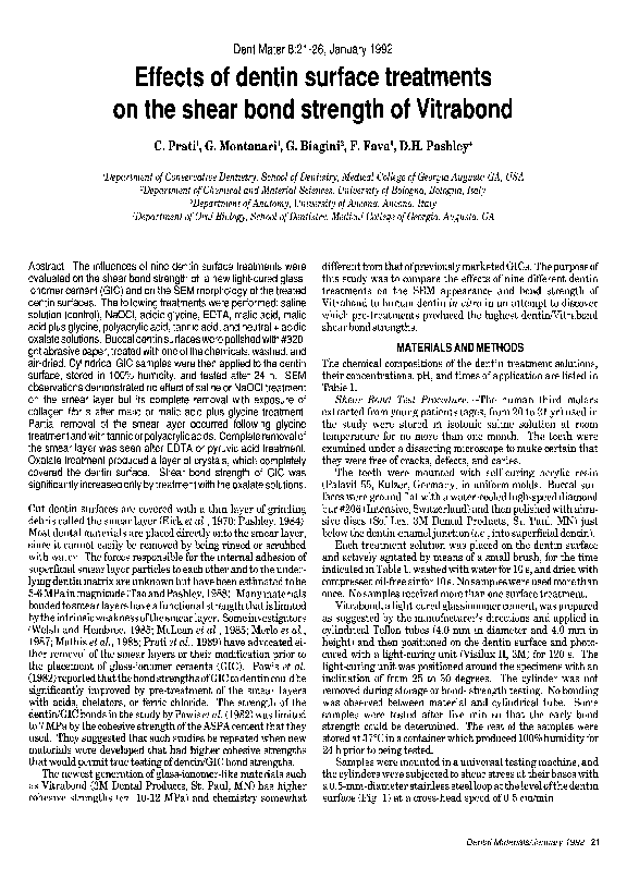 (PDF) Effects of dentin surface treatments on the shear bond strength ...