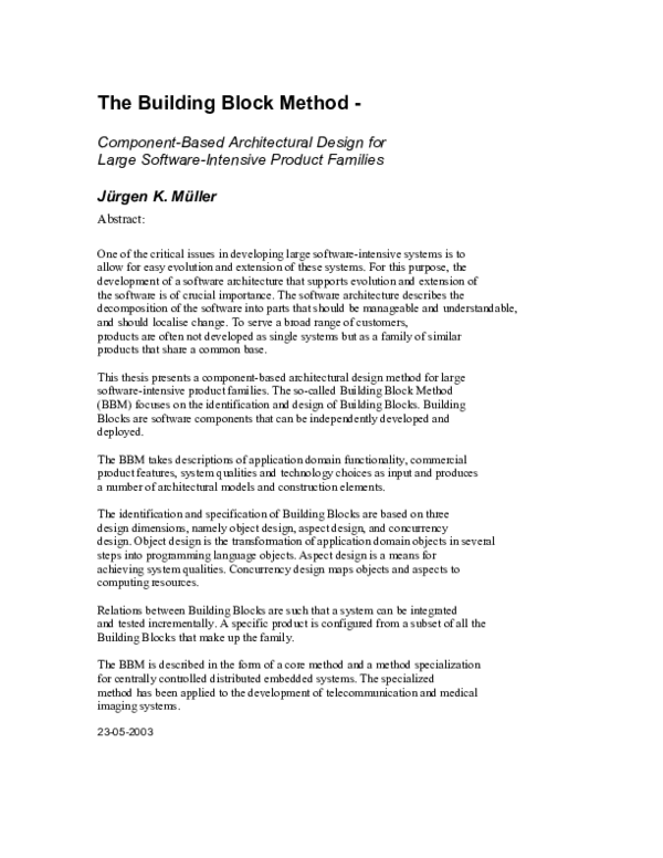 (PDF) The building block method. Componentbased architectural design