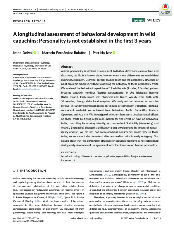 (PDF) A longitudinal assessment of behavioral development in wild ...
