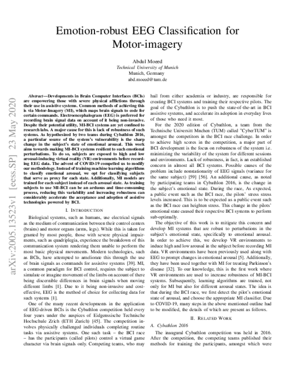 (PDF) Emotion-robust EEG Classification for Motor Imagery