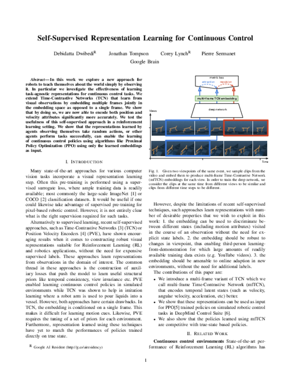 (PDF) Self-supervised Representation Learning for Continuous Control