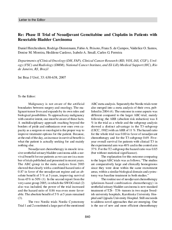 (PDF) Re: Phase II trial of neoadjuvant gemcitabine and cisplatin in ...