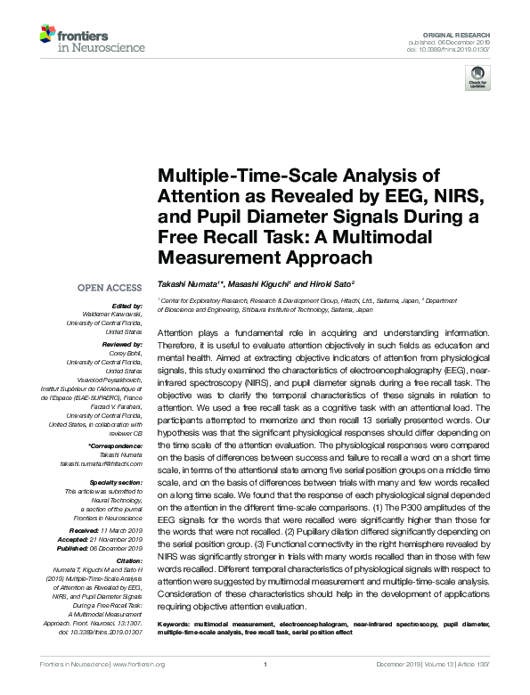 (PDF) MultipleTimeScale Analysis of Attention as Revealed by EEG