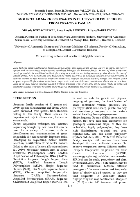 (PDF) Molecular Markers Usages in Cultivated Fruit Trees from Rosaceae ...