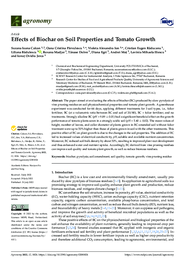 (PDF) Effects of Biochar on Soil Properties and Tomato Growth