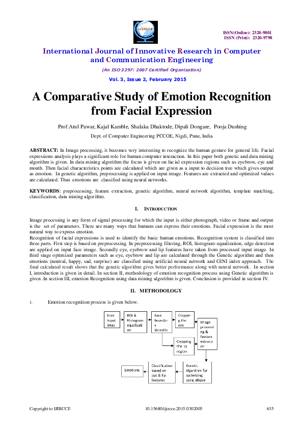 (PDF) A Comparative Study of Emotion Recognitionfrom Facial Expression