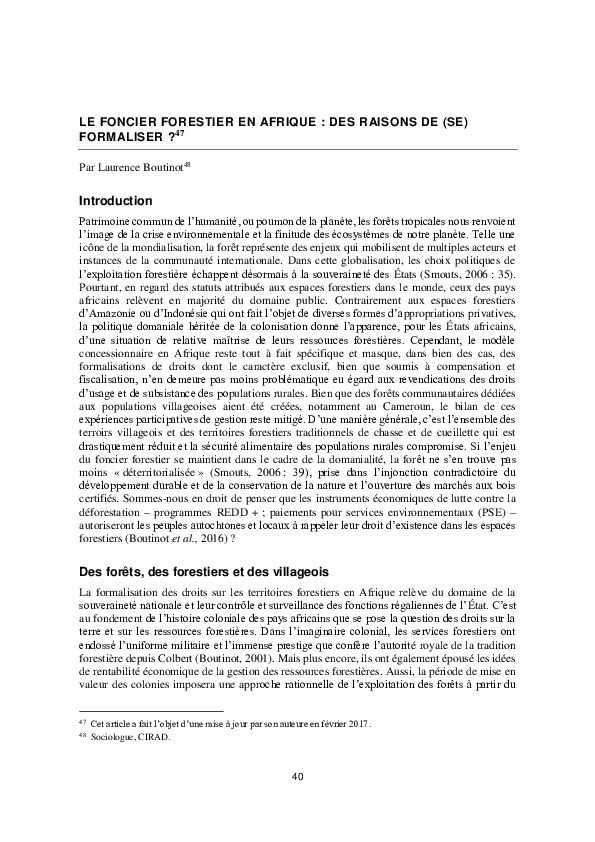(PDF) Le foncier forestier en Afrique : des raisons de (se) formaliser