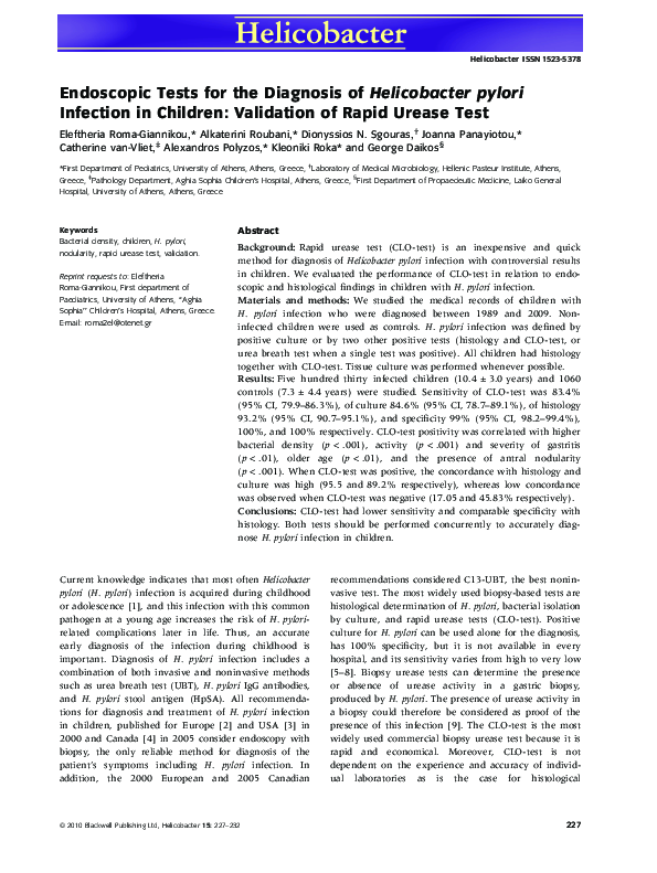 (PDF) Endoscopic Tests for the Diagnosis of Helicobacter pylori ...