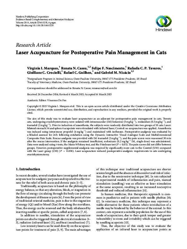 Curated visual reference: Pdf Laser Acupuncture For Postoperative Pain Management In Cats Photo Inspiration