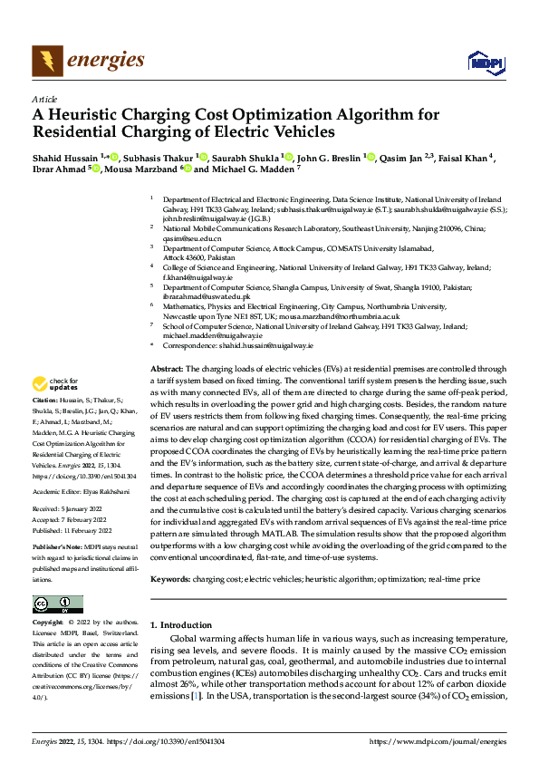 (PDF) A Heuristic Charging Cost Optimization Algorithm for Residential ...