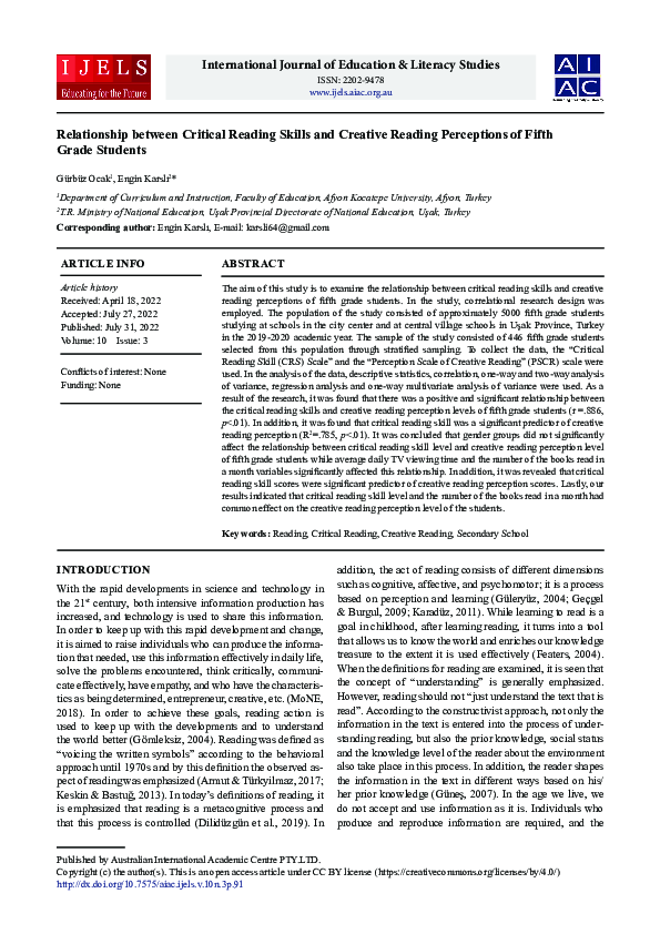 (PDF) Relationship between Critical Reading Skills and Creative Reading ...
