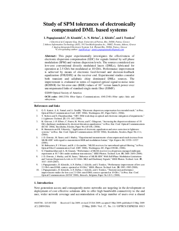(PDF) Study of SPM tolerances of electronically compensated DML based ...