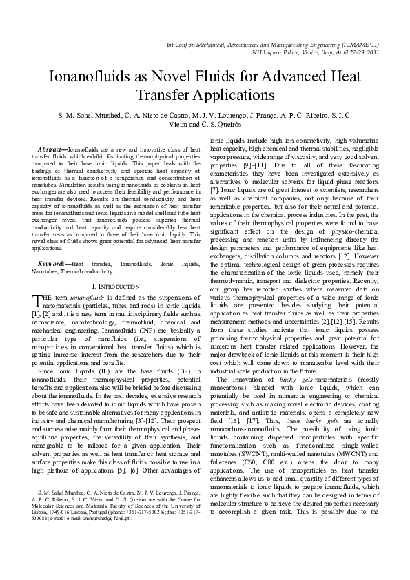 (PDF) Ionanofluids As Novel Fluids For Advanced Heat Transfer Applications