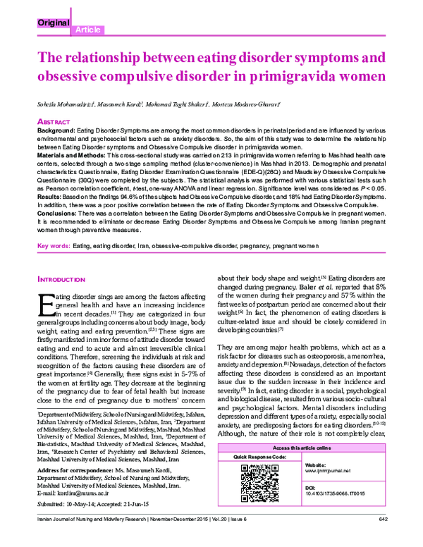 (PDF) The relationship between eating disorder symptoms and obsessive ...