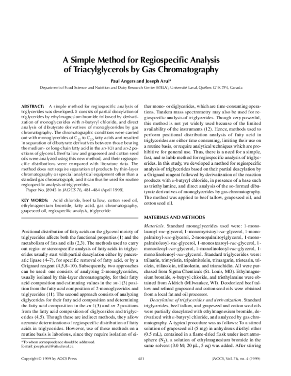 (PDF) A simple method for regiospecific analysis of triacylglycerols by ...