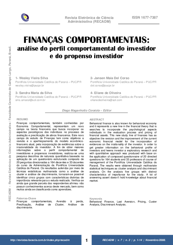 (PDF) Finanças comportamentais: análise do perfil comportamental do ...