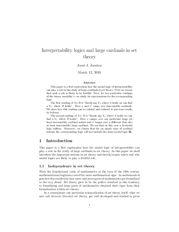 (PDF) Interpretability logics and large cardinals in set theory