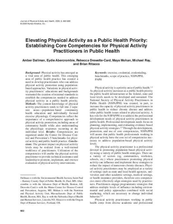 (PDF) Elevating Physical Activity as a Public Health Priority ...