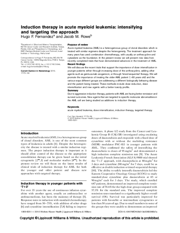 (PDF) Induction therapy in acute myeloid leukemia: intensifying and ...