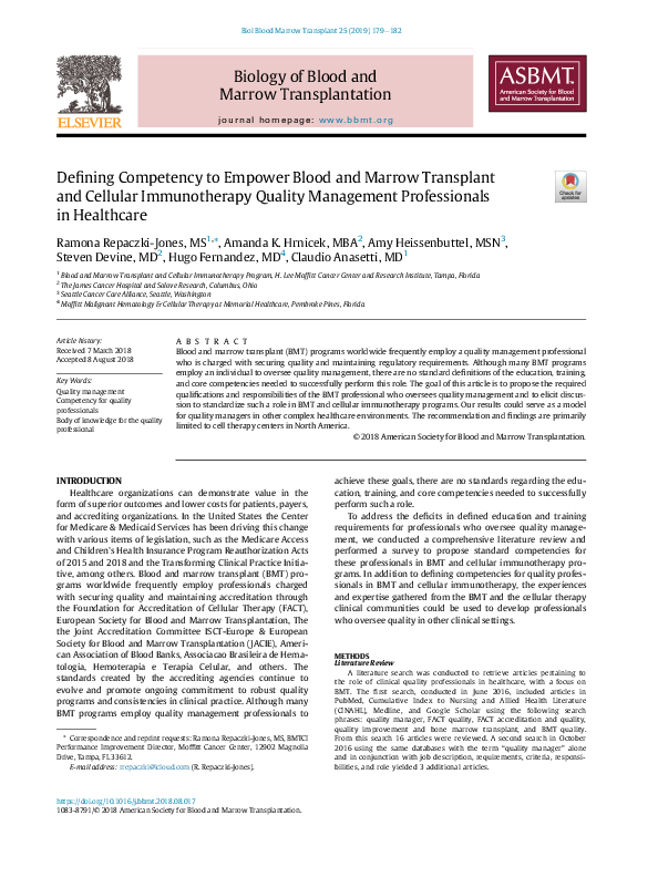 (PDF) Defining Competency to Empower Blood and Marrow Transplant and ...