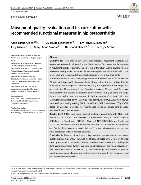 (PDF) Movement quality evaluation and its correlation with