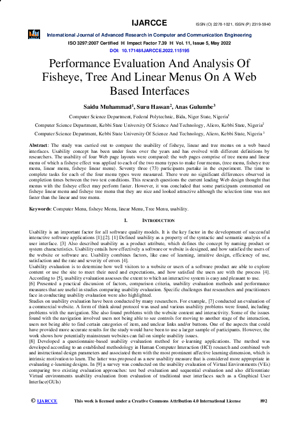 (PDF) Performance Evaluation And Analysis Of Fisheye, Tree And Linear ...