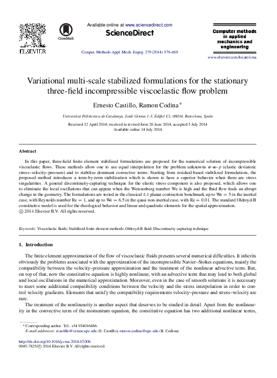 (PDF) Variational multi-scale stabilized formulations for the ...