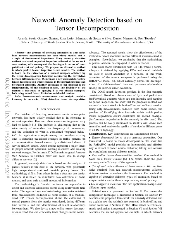 (PDF) Network anomaly detection based on tensor decomposition