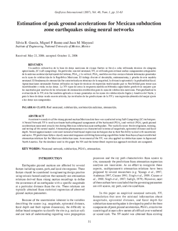 (PDF) Estimation of peak ground accelerations for Mexican subduction ...