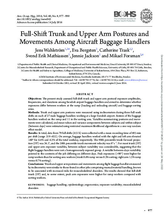 (PDF) Full-Shift Trunk and Upper Arm Postures and Movements Among ...