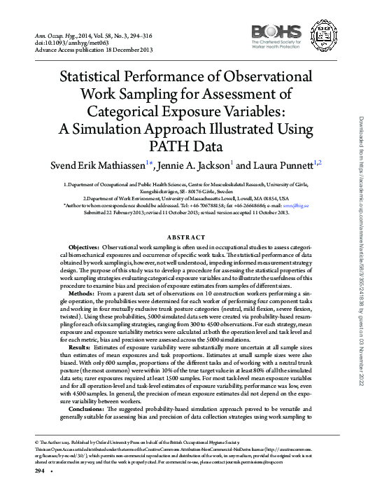(PDF) Statistical performance of observational work sampling for ...