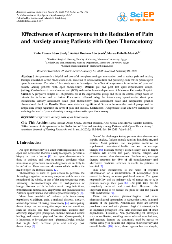 (PDF) Effectiveness of Acupressure in the Reduction of Pain and Anxiety ...
