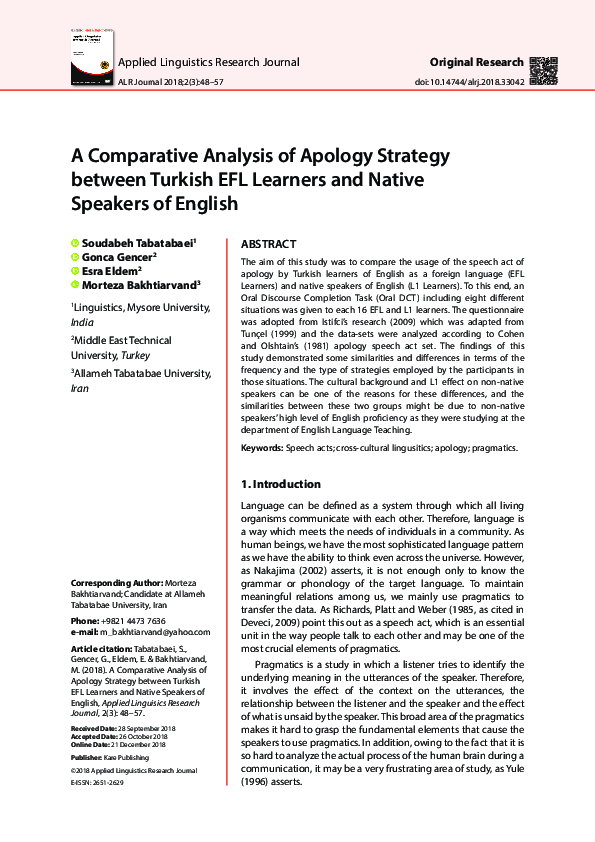 (PDF) A Comparative Analysis of the Apology Strategy between Turkish ...