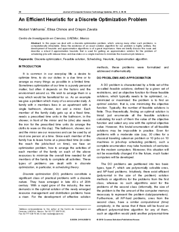 (PDF) An Efficient Heuristic for a Discrete Optimization Problem