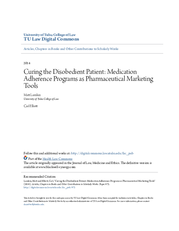 (PDF) Curing the disobedient patient: medication adherence programs as ...