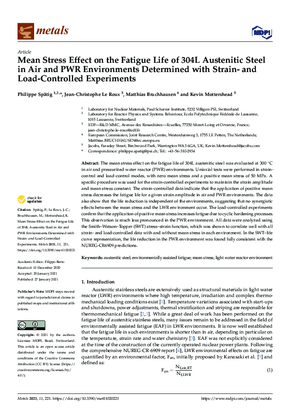 (PDF) Mean Stress Effect on the Fatigue Life of 304L Austenitic Steel ...