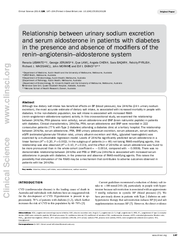 (PDF) Relationship between urinary sodium excretion and serum ...