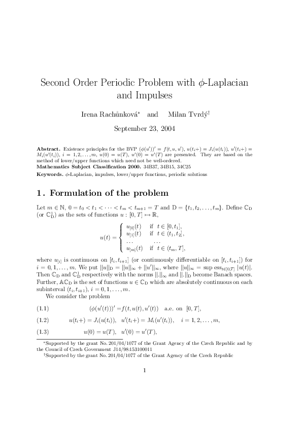 (PDF) Second-order periodic problem with -Laplacian and impulses