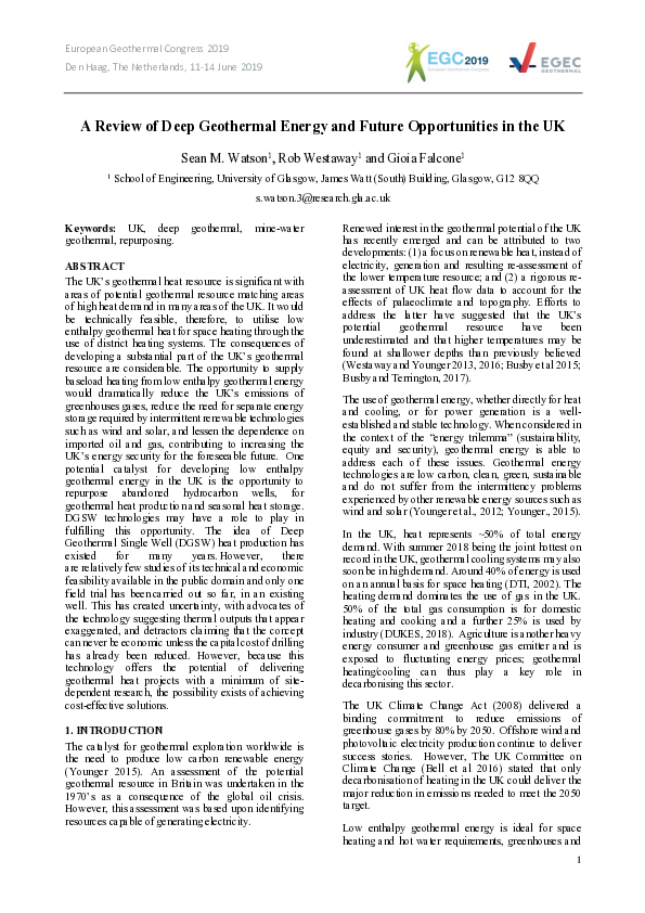 (PDF) A Review of Deep Geothermal Energy and Future Opportunities in the UK