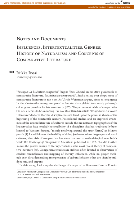 (PDF) Influences, Intertextualities, Genres : History of Naturalism and ...