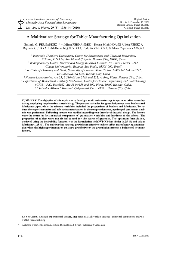 (PDF) A multivariate strategy for tablet manufacturing optimization ...