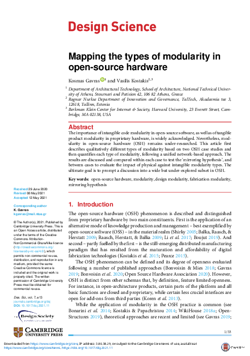 (PDF) Mapping the types of modularity in open-source hardware